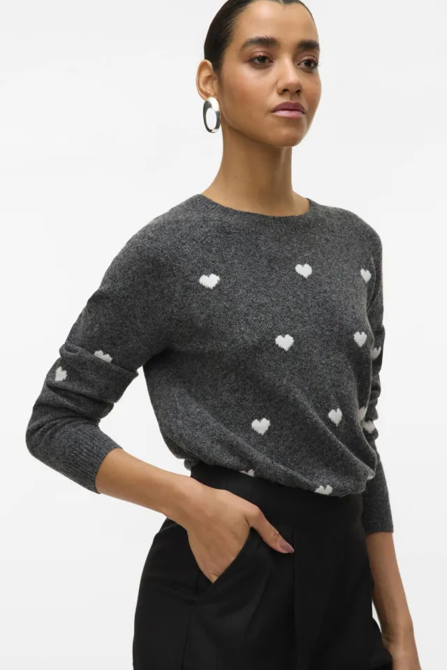 Vero Moda gebreide trui met hartjes grijs Antraciet