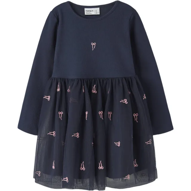 NAME IT MINI jurk met borduursels donkerblauw