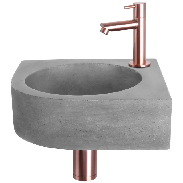 Differnz Fonteinset Differnz Cleo 31.5x31.5x10 cm Beton Donker Grijs Met Kraan Recht Rood Koper