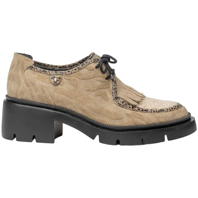 Floris Van Bommel Maddi 03.00 suède veterschoenen met blokhak en profielzool - taupe