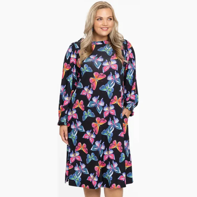 Yoek BUTTERFLIES jurk zwart