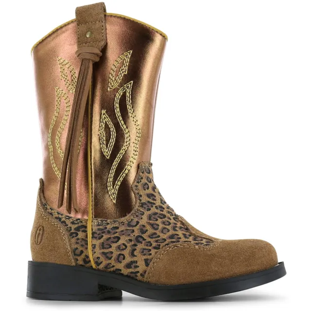 Shoesme western suède laarzen met panterprint - cognac