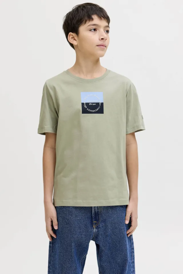 Jack & Jones Junior t-shirt lichtgroen met vierkante print