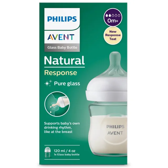 Philips AVENT Natural Response Glazen Babyfles 120 ml 0M+ Snelheid-2 speen SCY930/01