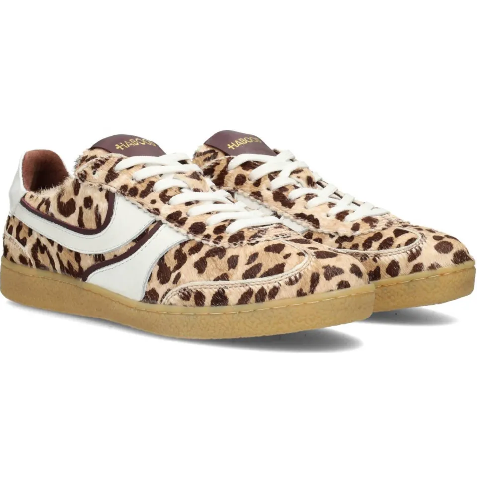 Haboob leren sneakers met panterprint beige/bruin, foto 4