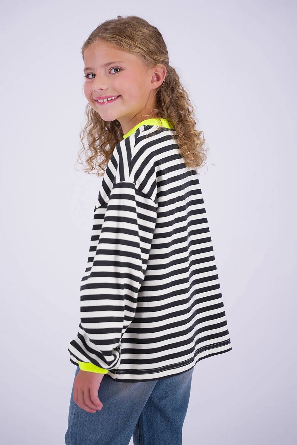 Vingino gestreepte sweater - zwart/ecru/neongeel, foto 5