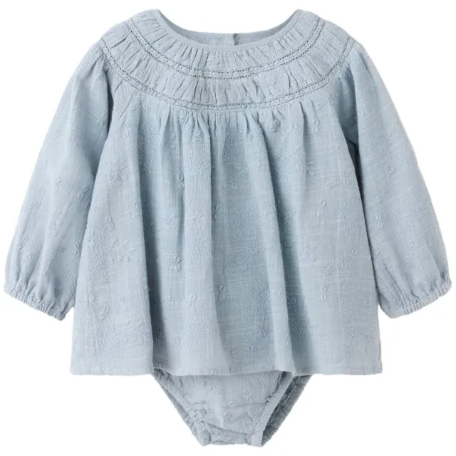 Mango korte A-lijn babyjurk met borduursel blauw