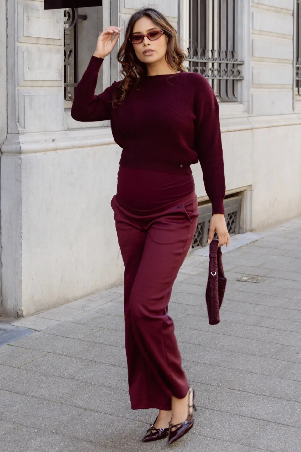 LOVE2WAIT Abby wide leg zwangerschapsbroek donkerrood