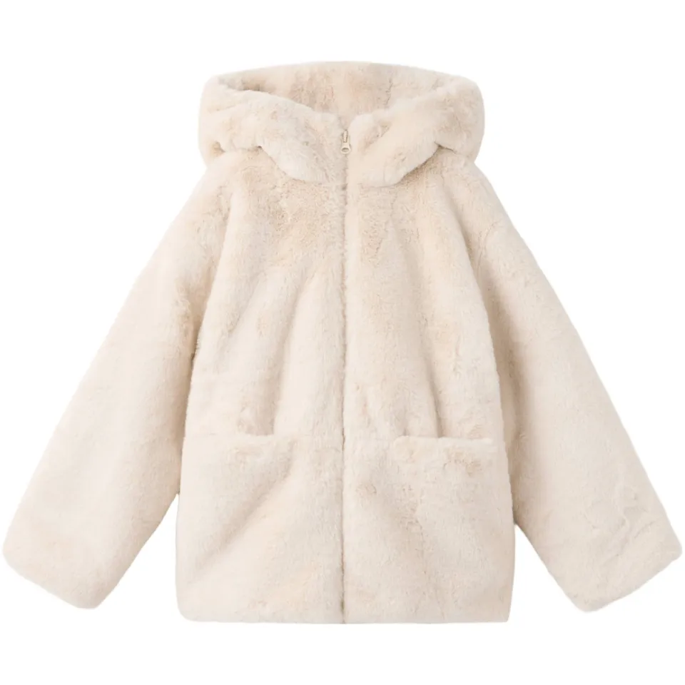 Mango imitatiebont winterjas met capuchon beige, foto 2