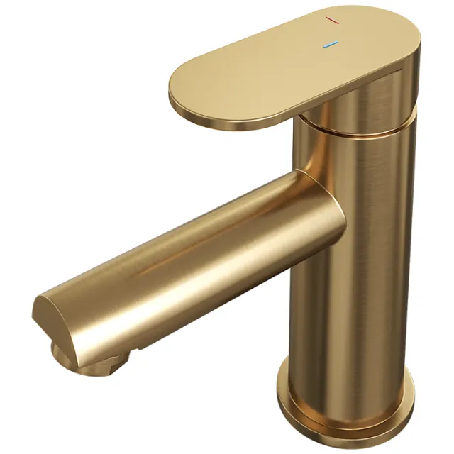 Wastafelmengkraan Brauer Gold Edition Coldstart Opbouw Laag Platte Hendel Geborsteld Goud PVD