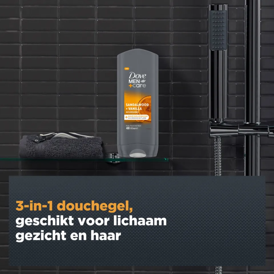 Dove Men+Care Sandalwood + Vanilla 3-in-1 douchegel, foto 3