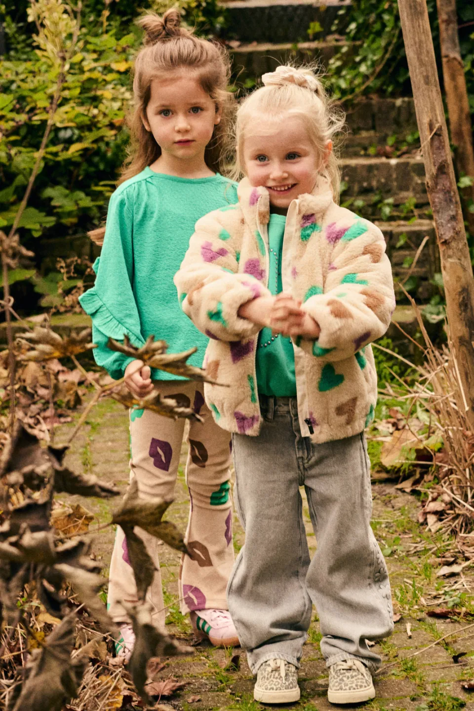 Daily7 faux fur jas met hartjes beige, foto 6