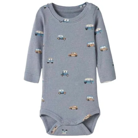 NAME IT BABY romper met print - zachtblauw Jongens Stretchkatoen Ronde hals