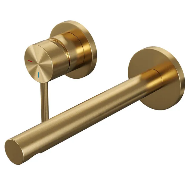 Brauer Inbouw Wastafelmengkraan Brauer Gold Edition Coldstart Rechte Uitloop Ronde Hendel Links Geborsteld Goud PVD Met Rozetten