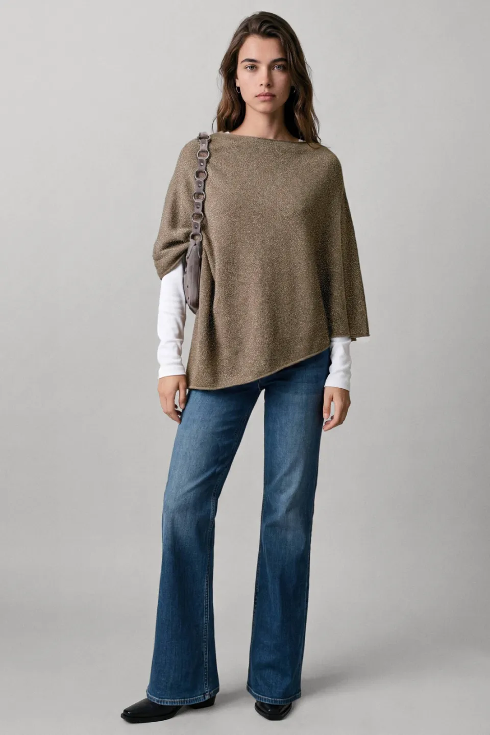 Mango TEEN asymmetrische gebreide cape bruin, foto 4
