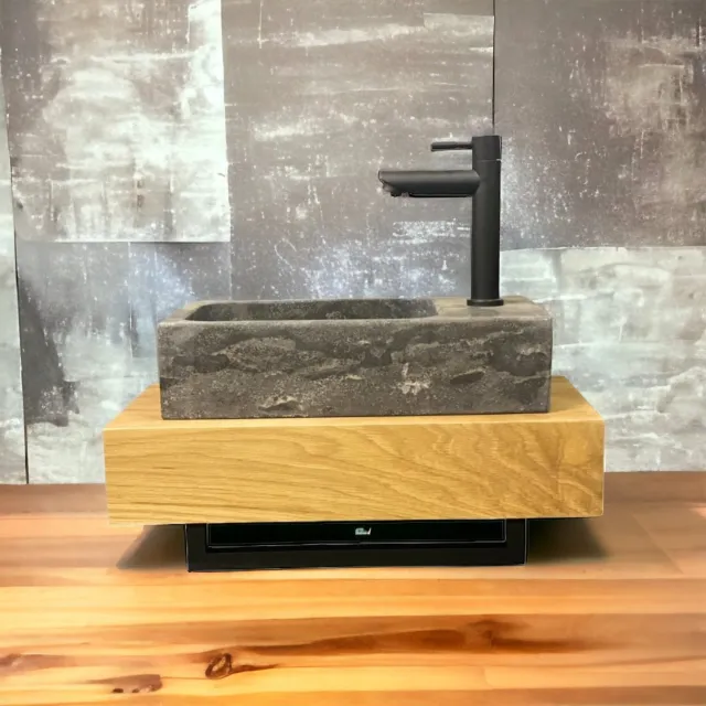 Casajoy Fonteinplank Casajoy Bold 50x25x10 cm Eiken Met Waskom 40x22 cm Natuursteen Rechthoek Bruin