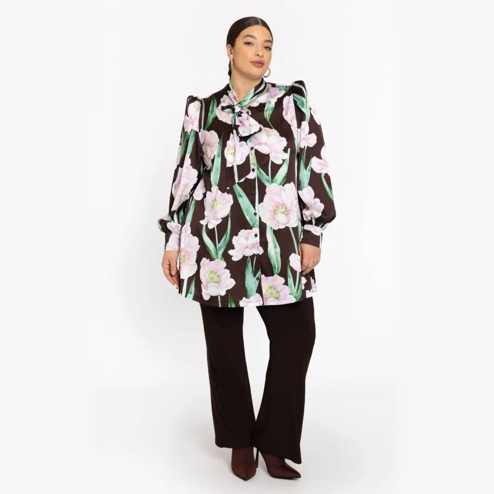 Yoek FIORITO satijnen blouse bruin, foto 4