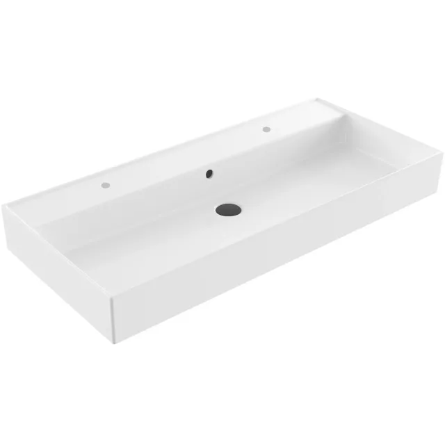 Sanilux Wastafel Sanilux Edge Keramiek 100 2 Kraangaten Glans Wit