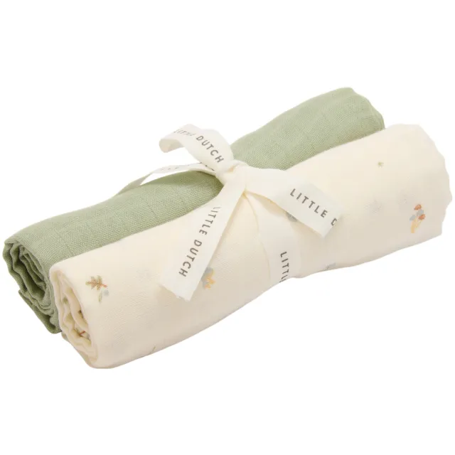 Little Dutch hydrofiele swaddle Forest Treasures & Sage set van 2 Groen/offwhite