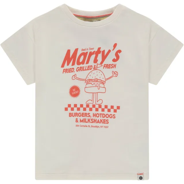 Stains&Stories T-shirt ecru met print Ecru/rood