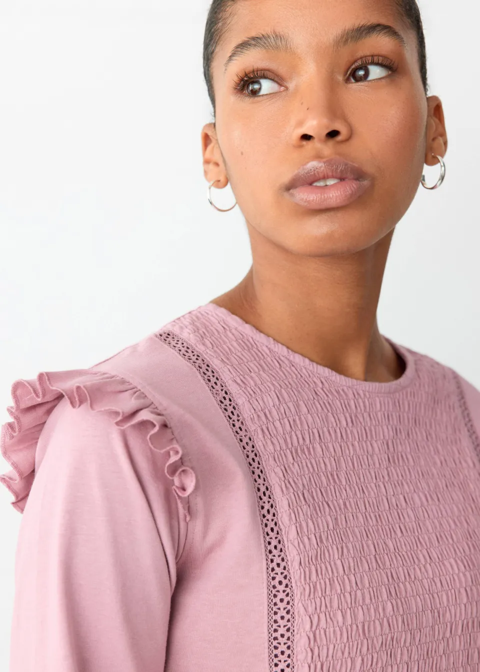 Mango longsleeve met ruches en smockwerk roze, foto 5