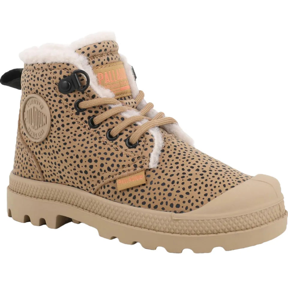 Palladium Peuter/kleuter leren veterschoenen met profielzool en dierenprint - bruin/beige, foto 4