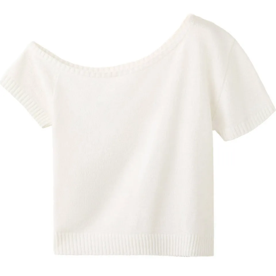 Mango off shoulder gebreide top wit, foto 2