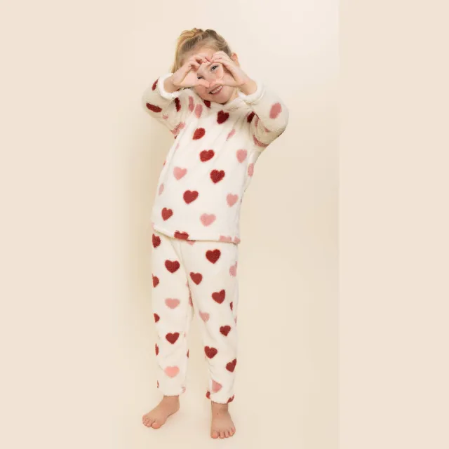 Charlie Choe teddy pyjama met hartjes wit