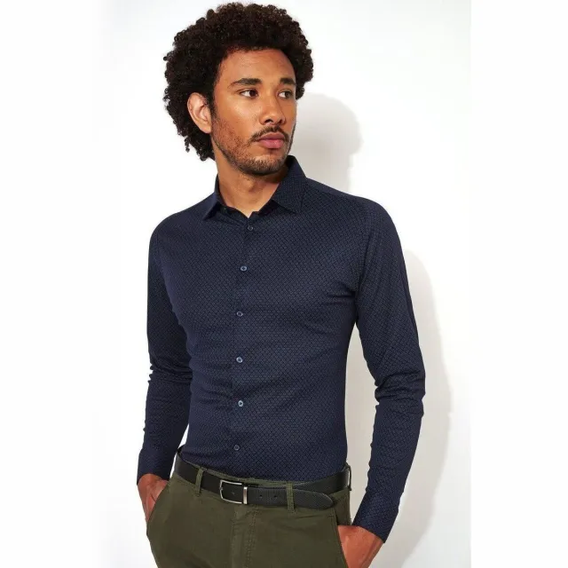 Desoto Overhemd Lange Mouw Desoto Overhemd Kent Grafische Print Donkerblauw Licht marineblauw met blauw