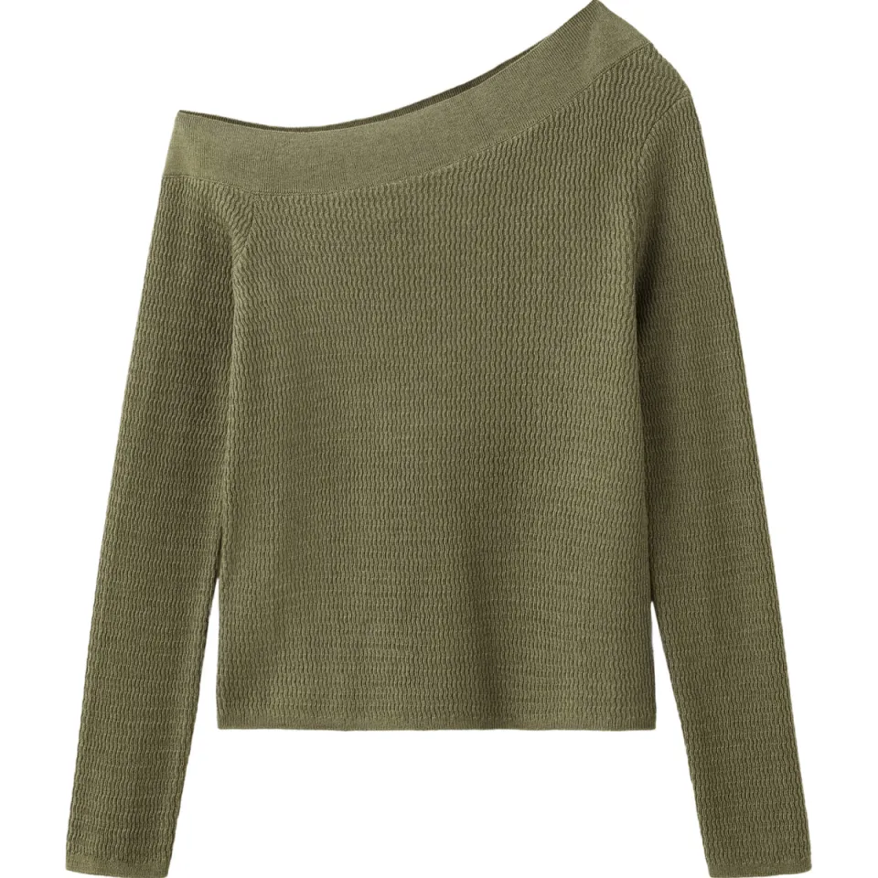 Mango Teen one shoulder gebreide top olijfgroen, foto 2