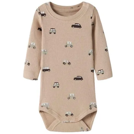 NAME IT BABY romper met print - lichtbruin Jongens Stretchkatoen Ronde hals