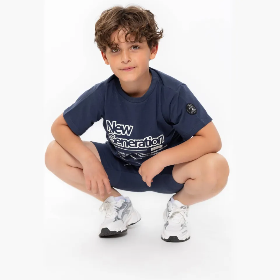 No Way Monday T-shirt met backprint donkerblauw