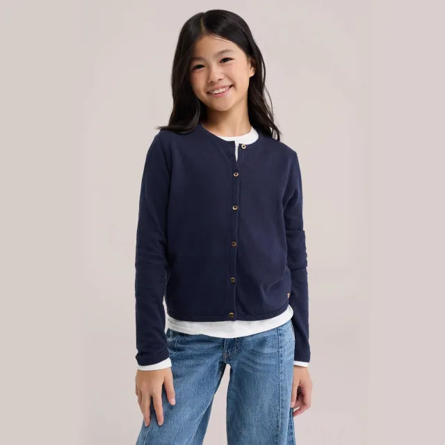 WE Fashion vest donkerblauw fijn gebreid
