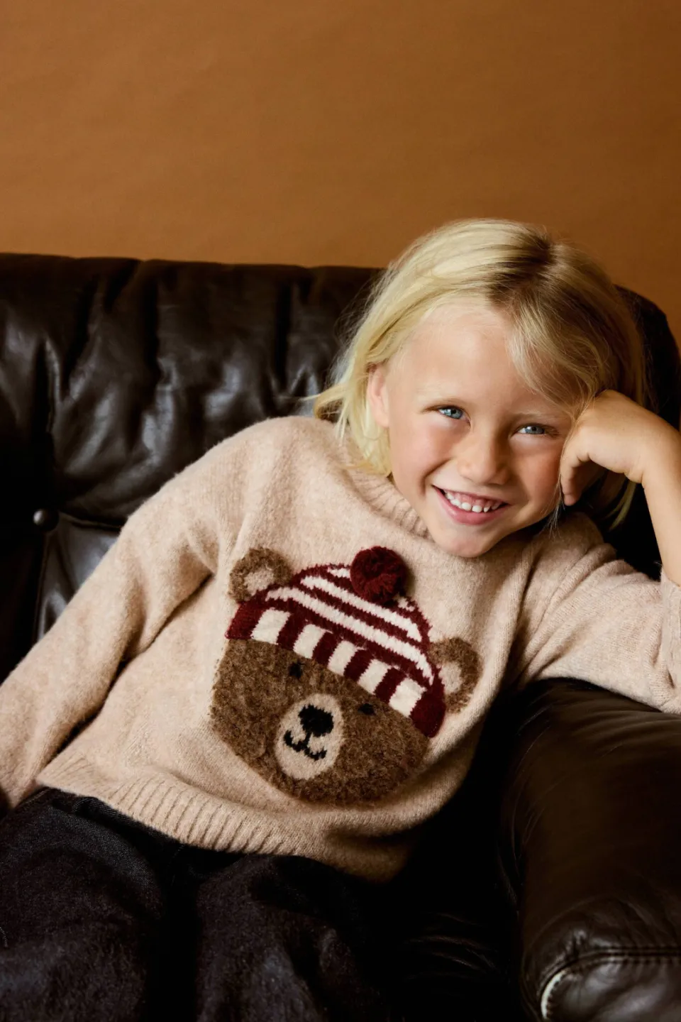 Mango Kids gebreide trui met print - beige