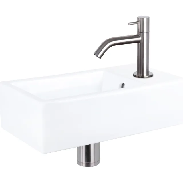 Differnz Fonteinset Differnz Force Keramiek 40x22x11.5 cm Wit Met Gebogen Kraan Mat Chroom