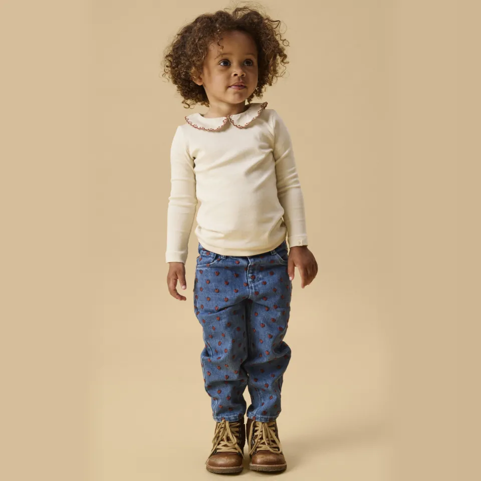 Lil' Atelier MINI loose fit jeans met hartjes - dark blue denim