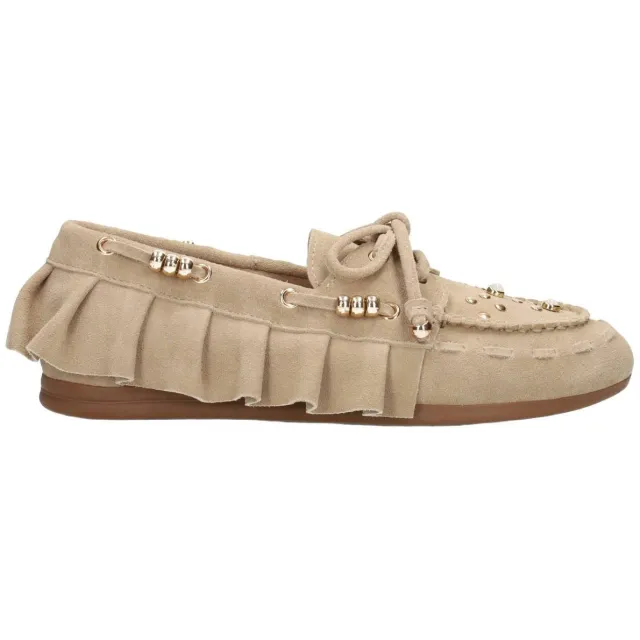 Poelman suède mocassins met kraaltjes en studs - zand