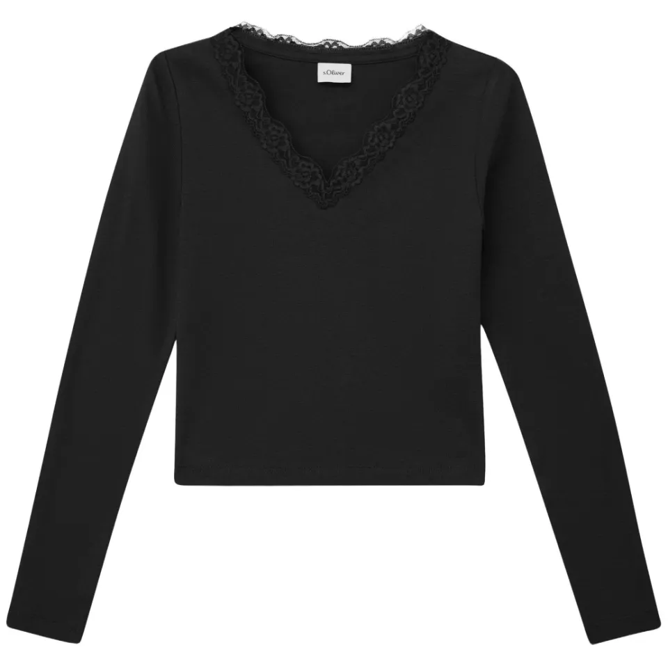 s.Oliver longsleeve met V-hals zwart, foto 2