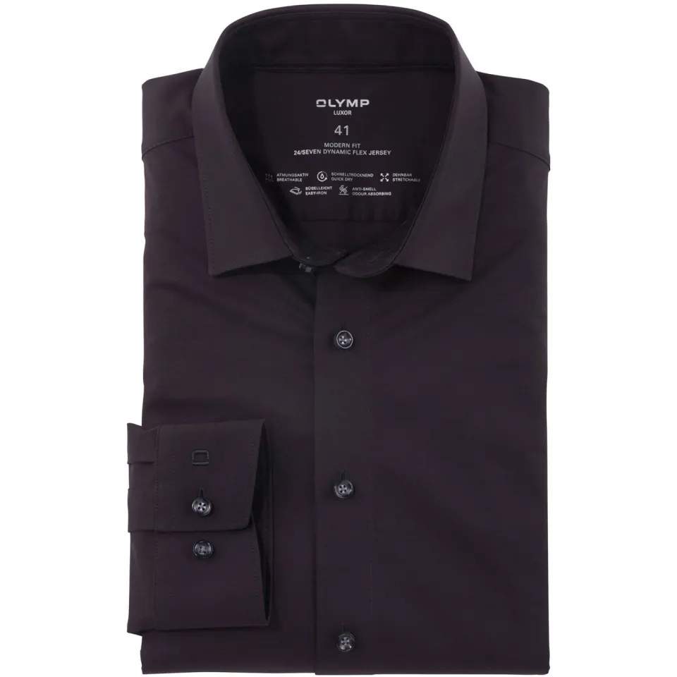 Olymp jersey overhemd 24/7 - Luxor modern fit zwart