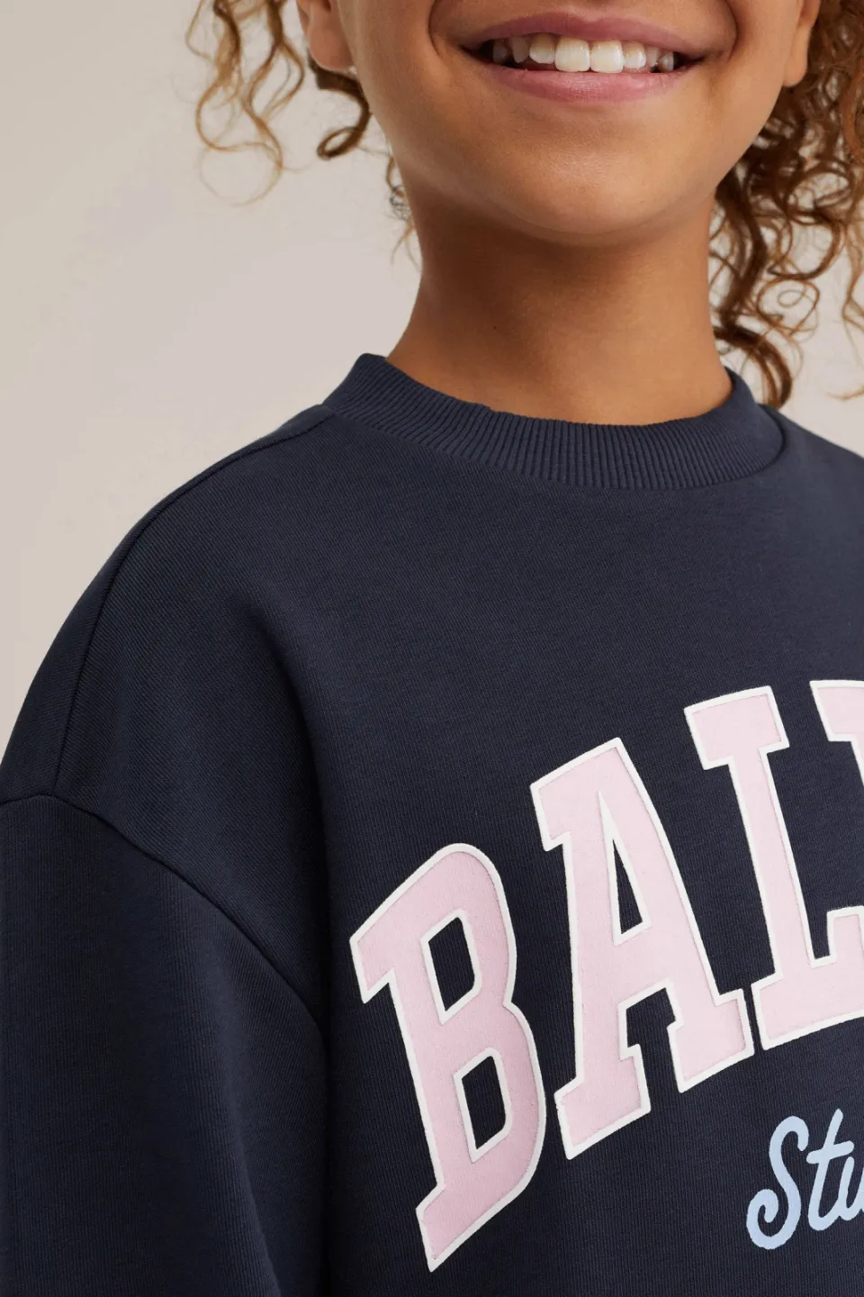 WE Fashion gestreepte sweatjurk met tekst donkerblauw donkerblauw/lichtblauw, foto 6