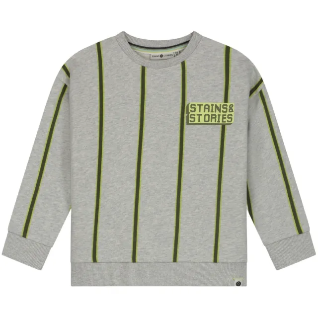Stains&Stories gestreepte sweater - grijs Grijs melange/limegroen