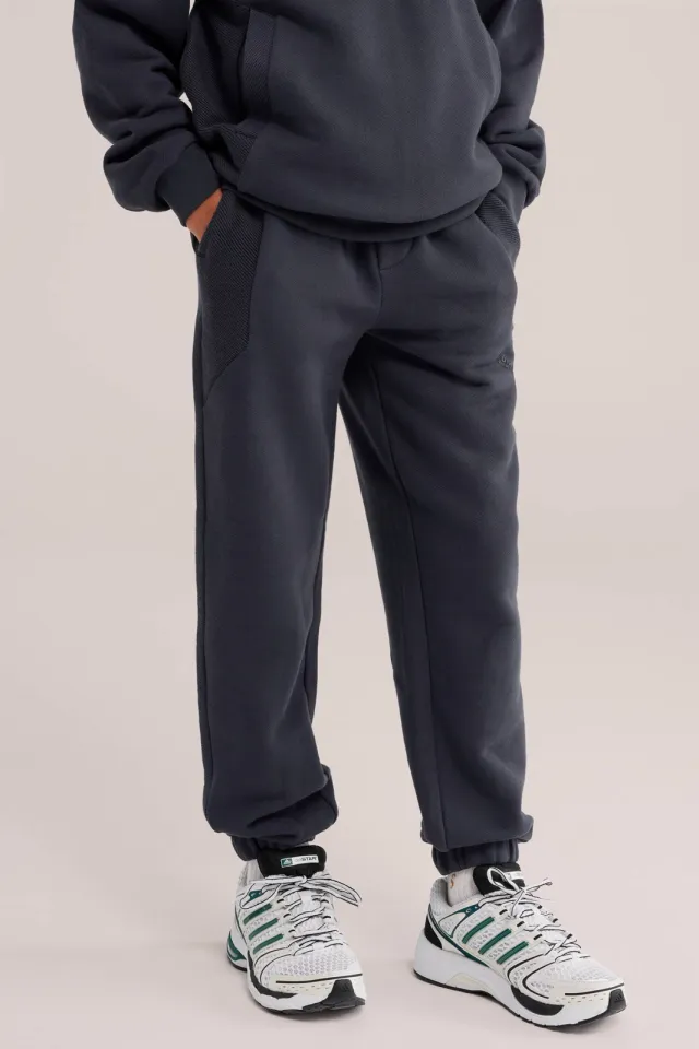 WE Fashion tapered joggingbroek donkerblauw grijs, foto 3