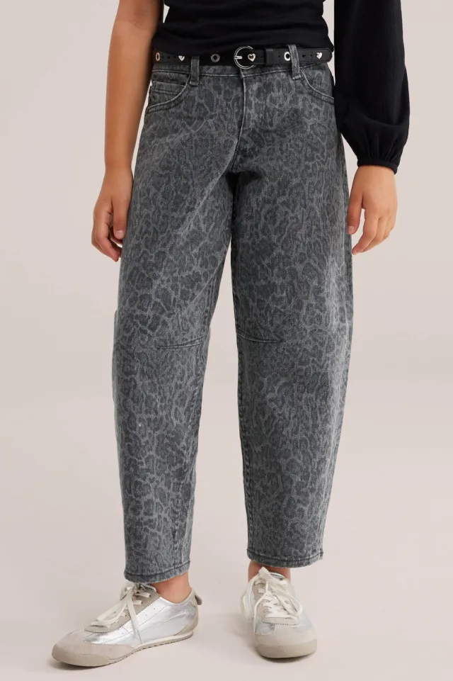 WE Fashion barrel jeans met panterprint - grey denim, foto 3