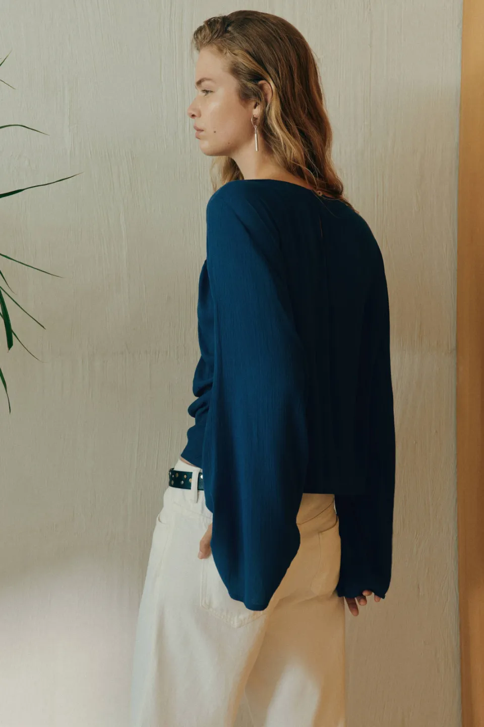 Mango rechtvallende blousetop donkerblauw, foto 5