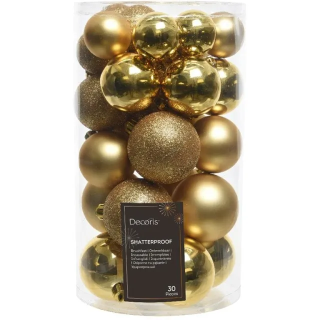 Kaemingk BV 30 onbreekbare kerstballen mixkoker licht goud Goudkleurig