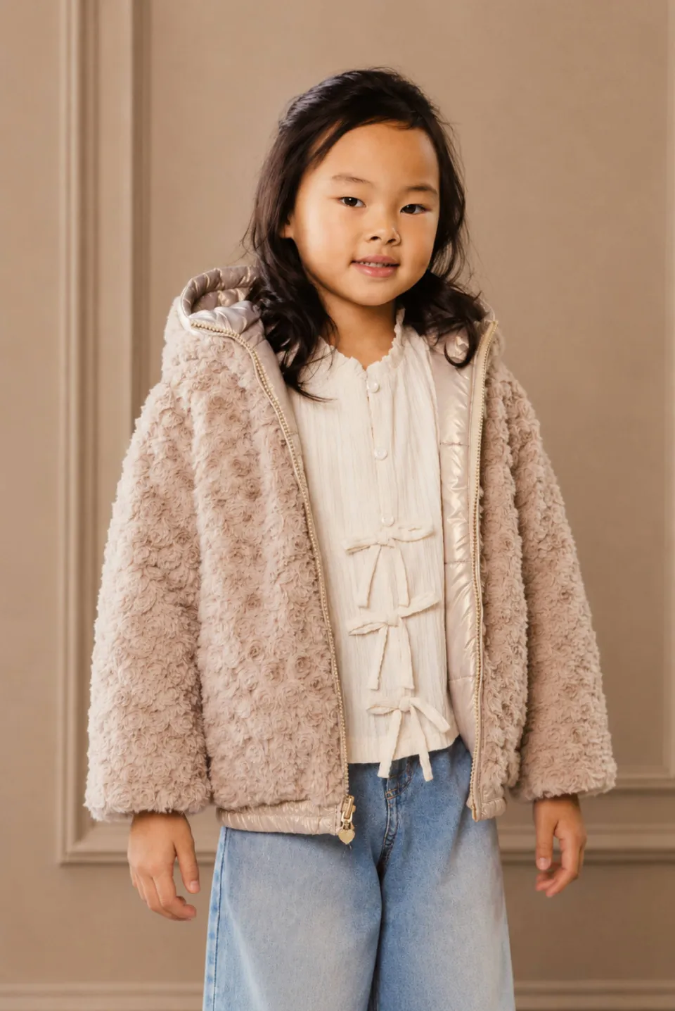 Le Chic reversibele winterjas goud Goud/lichtbruin