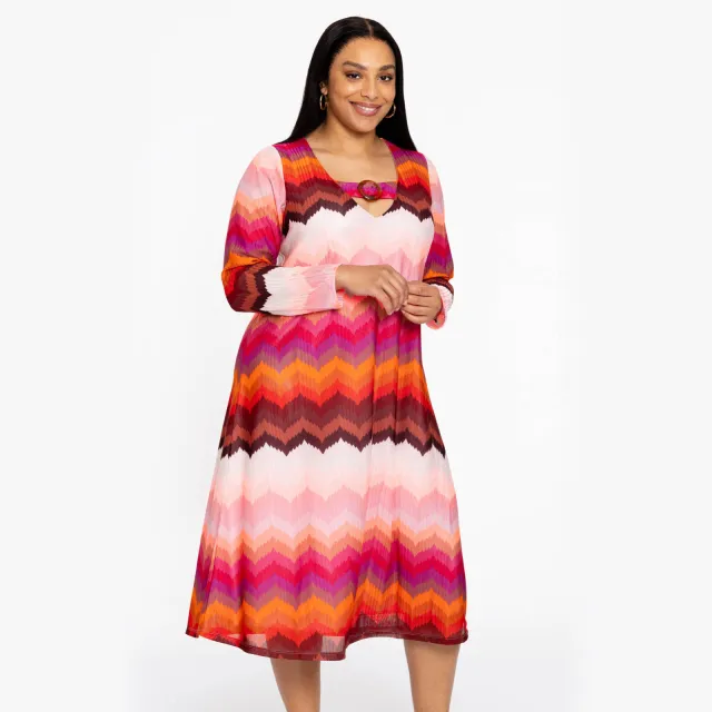 Yoek PINKY midi jurk roze Roze/rood/ecru