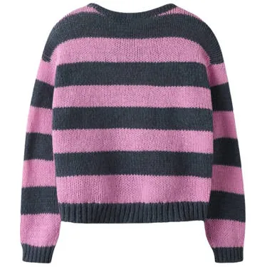 NAME IT KIDS rechtvallende gestreepte gebreide trui - roze Meisjes Polyester Ronde hals, foto 2