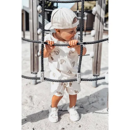 Babystyling joggingshort met print ecru Ecru/lichtbruin