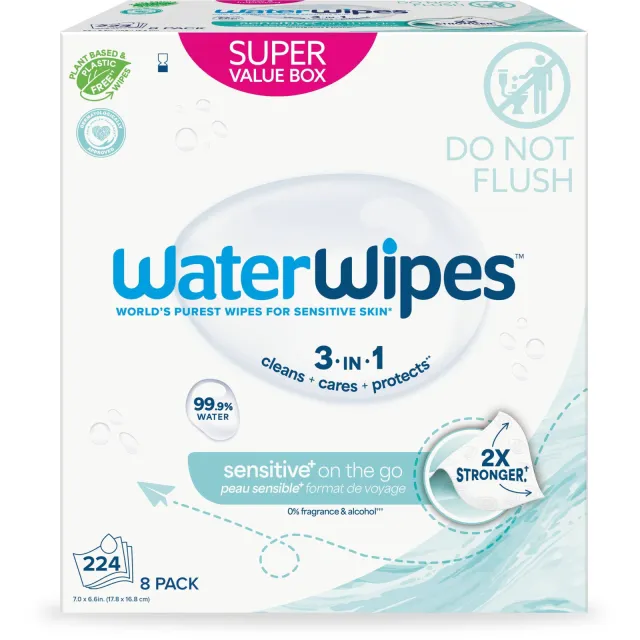WaterWipes Sensitive On The Go Doekjes – 224 stuks (8 verpakkingen)